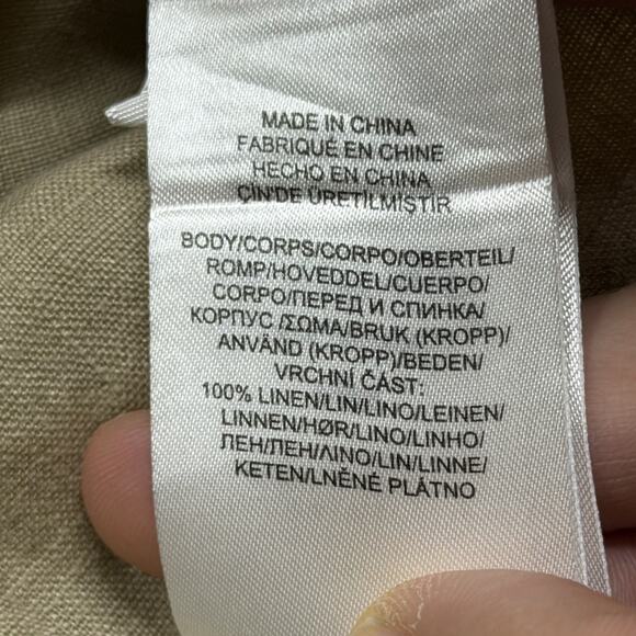 Ralph Lauren Womens Small Beige Solid Button Up Long Sleeve Shirt Pocket Linen - Picture 2 of 6